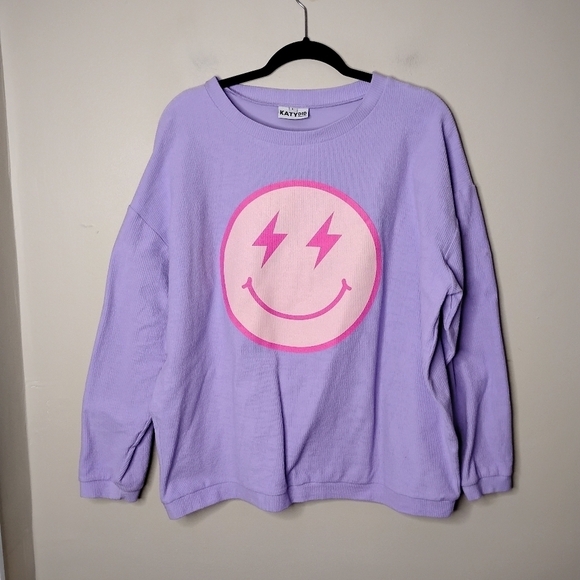 Katydid Lightning Smiley Oversized Sweatshirt L Purple Dopamine Street Style - Picture 2 of 6